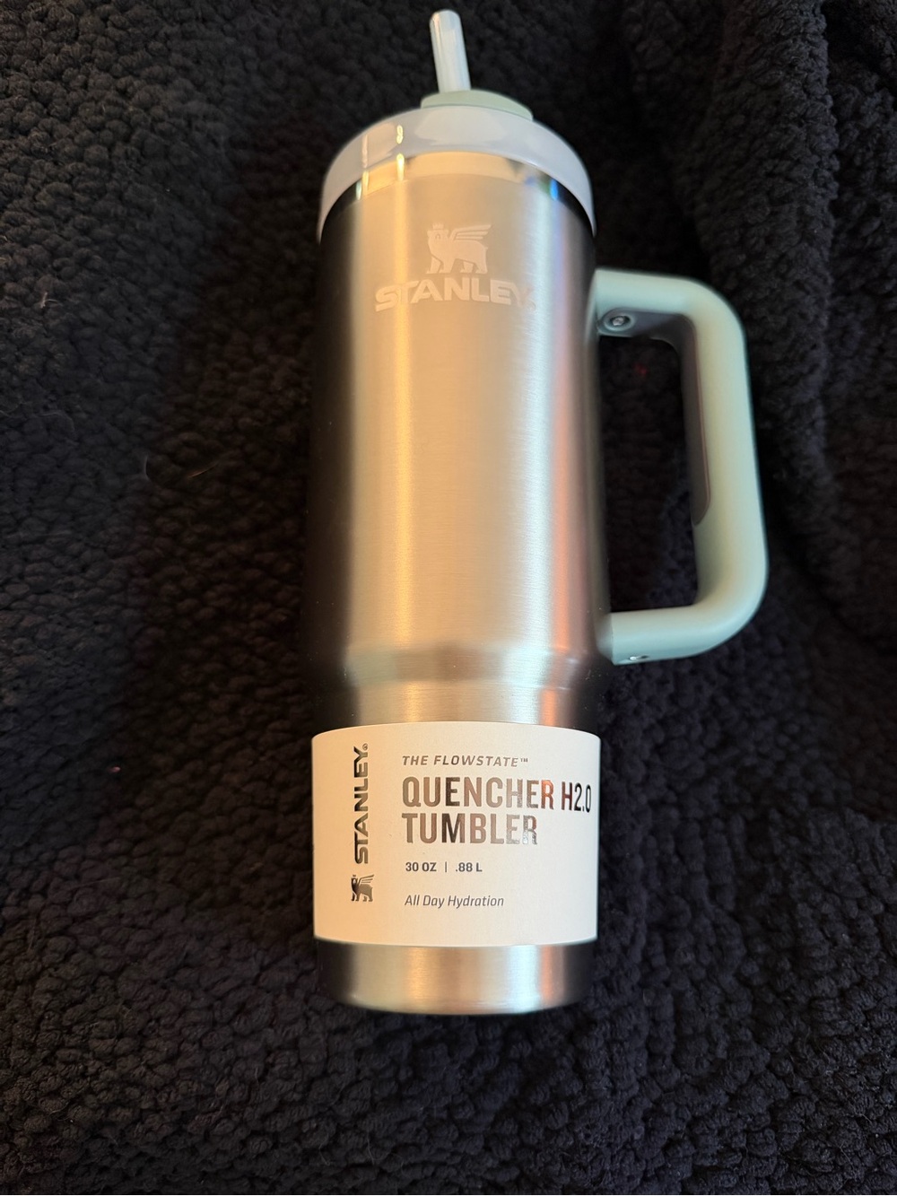 Stanley Silver Stainless Quencher Tumbler with White Label